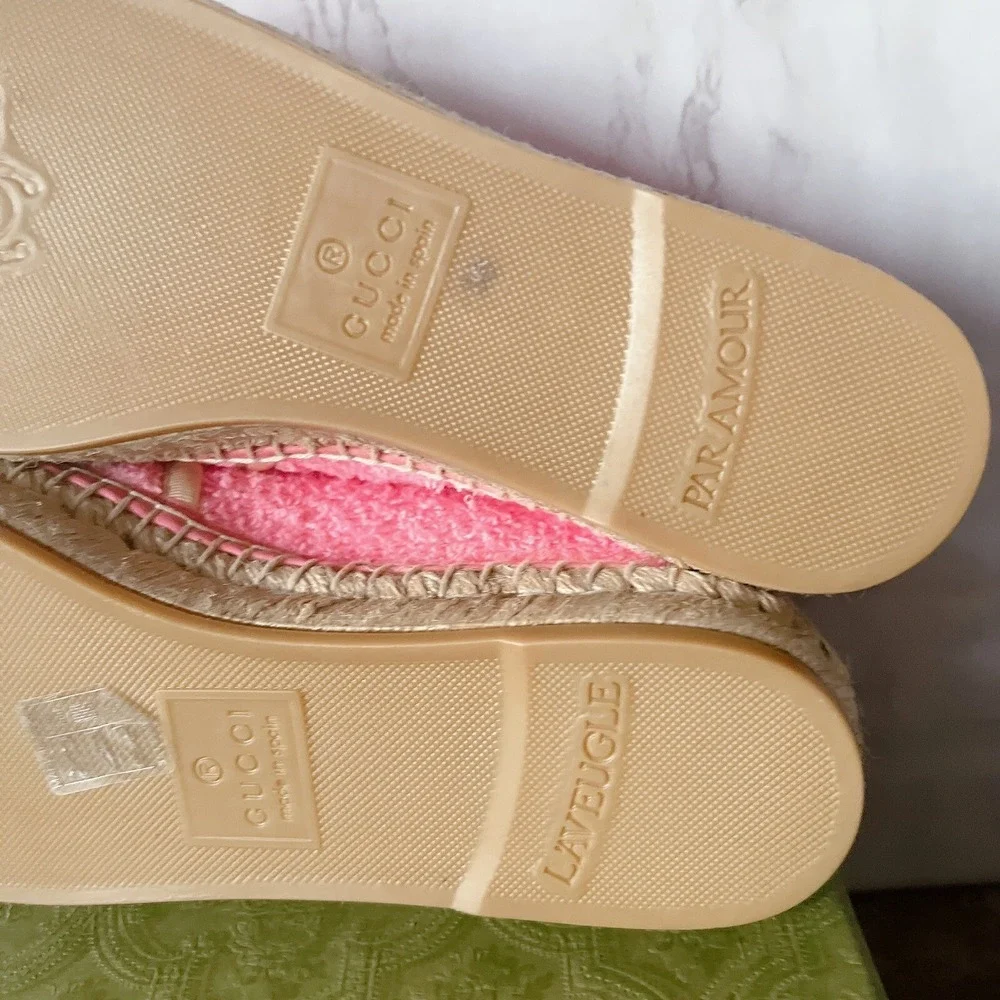 Gucci GG Logo Monogram Interlocking G Terry Espadrille Flat Pink Womens EU 36
